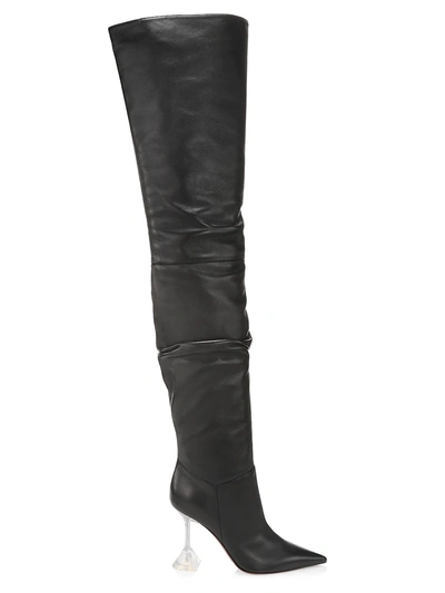 Shop Amina Muaddi Women's Olivia Thigh-high Leather Boots In Black