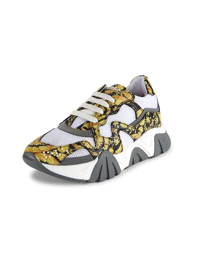 Shop Versace Kid's Borocco Sneakers In Black Gold White