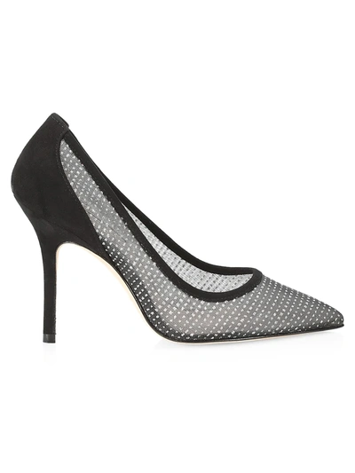 Shop Stuart Weitzman Tasha Mesh Suede Pumps In Black