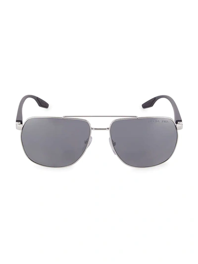Shop Prada Men's 62mm Polarized Aviator Sunglasses In Silver
