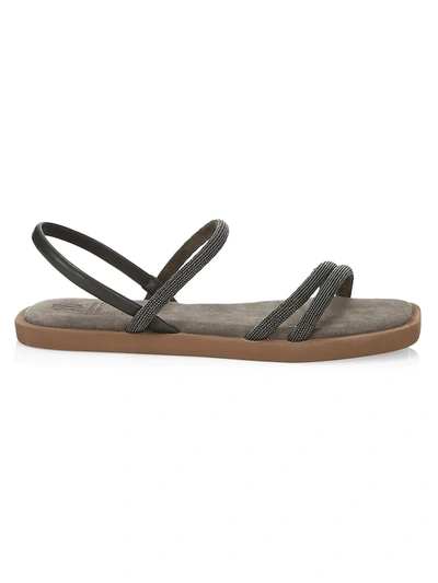 Shop Brunello Cucinelli Monili-trimmed Suede Slingback Sandals In Dark Grey