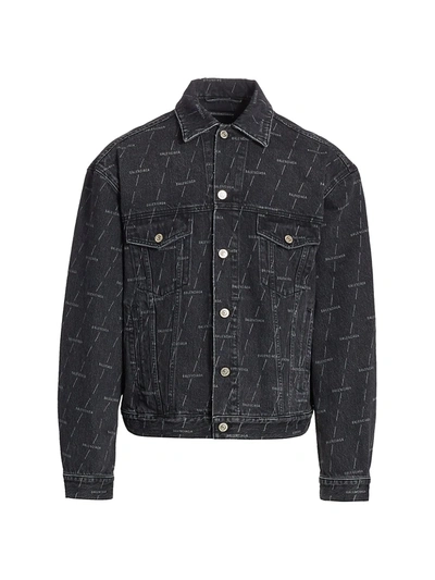 Shop Balenciaga Large Fit Logo Denim Jacket In Stonewash