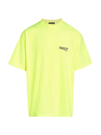 Shop Balenciaga Men's Large Fit Logo T-shirt In Fluo Yellow Black