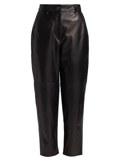 Shop Brunello Cucinelli Tapered Leather Trousers In Black