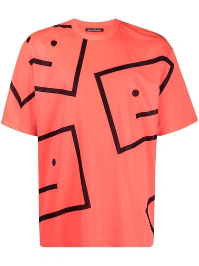 Shop Acne Studios Oversized Face Print T-shirt In Pink