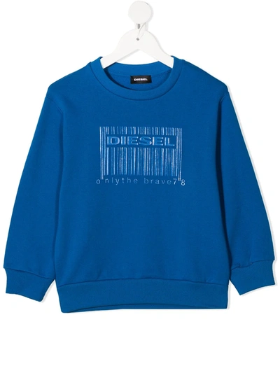 Shop Diesel Logo Barcode Sweatshirt In Blue