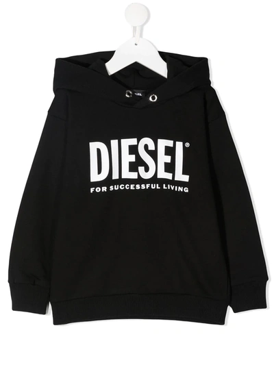 Shop Diesel Sdivision -logox Over Logo-print Cotton Hoodie In Black
