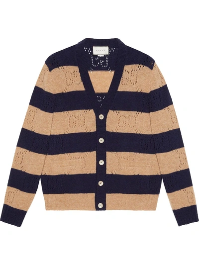 Shop Gucci Pointelle Striped Cardigan In Neutrals