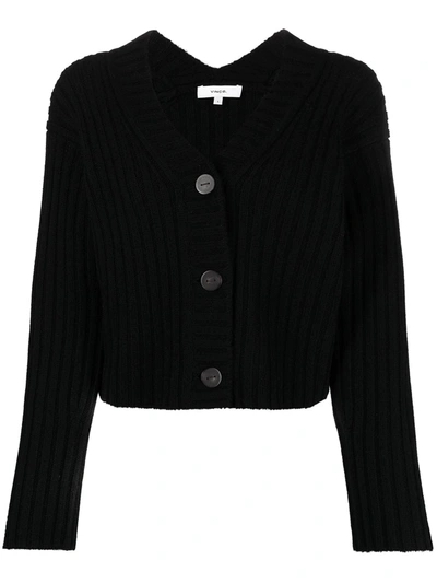 Shop Vince Ribbed-knit Cropped Cardigan In Black
