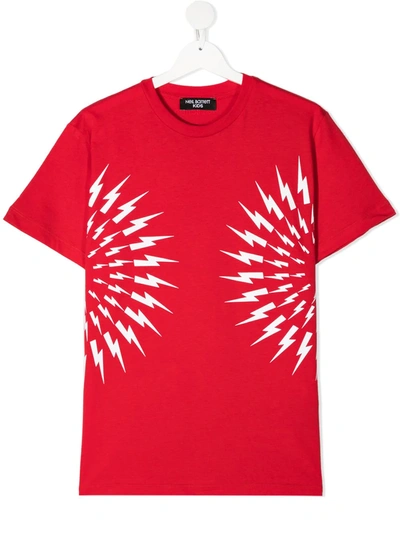Shop Neil Barrett Teen Lightning Bolt-print T-shirt In Red