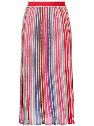 Shop M Missoni Striped Knit Midi Skirt In Red