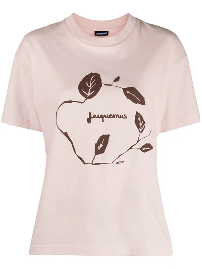 Shop Jacquemus Leaf Logo Print T-shirt In Pink