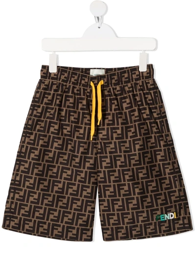 Shop Fendi Zucca-print Swim Shorts In Brown