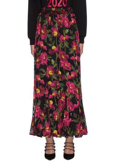 ELZA花卉图案褶裥混丝半裙