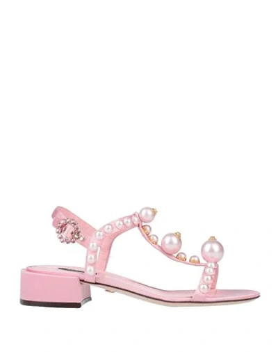 Shop Dolce & Gabbana Woman Sandals Pink Size 6 Viscose, Silk