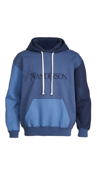 Shop Jw Anderson Colour Block Hoodie In Navy