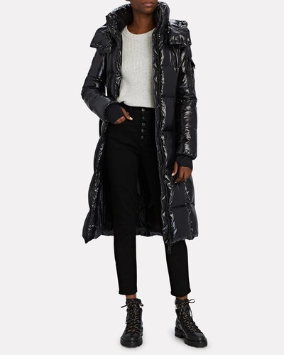 Sam Savannah Shearling Collar Hooded Puffer Coat In Black