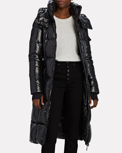 Sam. Savannah Shearling Collar Hooded Puffer Coat In Black | ModeSens