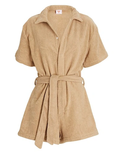 Shop Terry Cotton  Romper In Beige