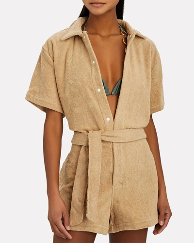 Shop Terry Cotton  Romper In Beige