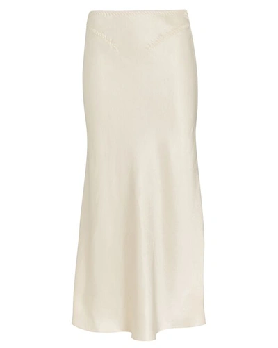 Shop Anna October Champaca Satin Midi Skirt In Ivory