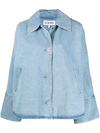 Shop Loewe Wide-sleeve Denim Jacket In Blue