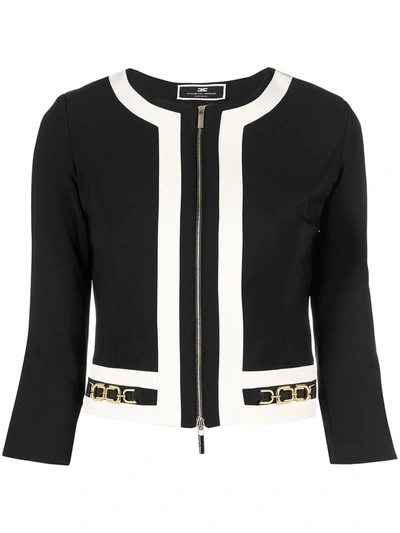 Shop Elisabetta Franchi Cropped Two-tone Jacket In Black