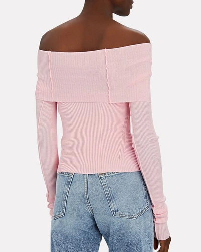 Shop Anna October Anechka Rib Knit Off-the-shoulder Top In Pink