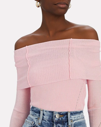 Shop Anna October Anechka Rib Knit Off-the-shoulder Top In Pink