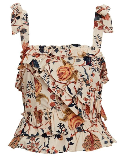 Shop Ulla Johnson Cleo Ruffled Floral Poplin Tank Top In Multi