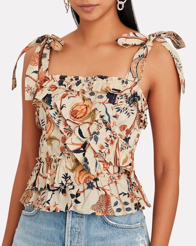 Shop Ulla Johnson Cleo Ruffled Floral Poplin Tank Top In Multi