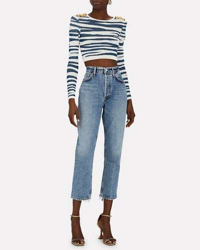 Shop Agolde Riley High-rise Straight Cropped Jeans In Emulsion