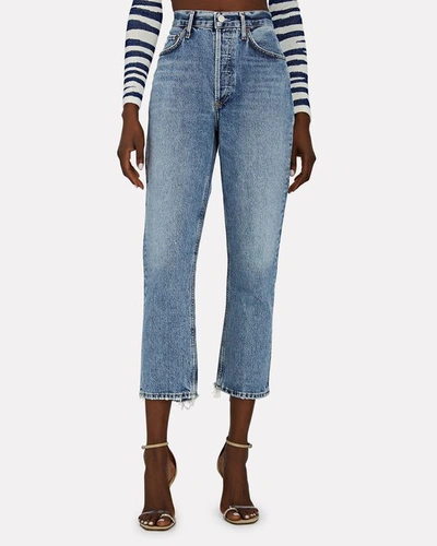Shop Agolde Riley High-rise Straight Cropped Jeans In Emulsion
