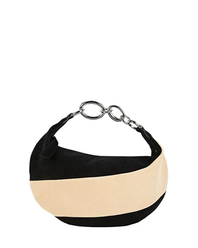 Shop By Far Bougie Striped Suede Shoulder Bag In Black