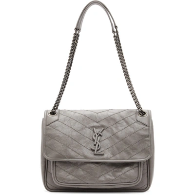 Saint Laurent Niki Monogram Ysl Large Flap Shoulder Bag In Light Gray