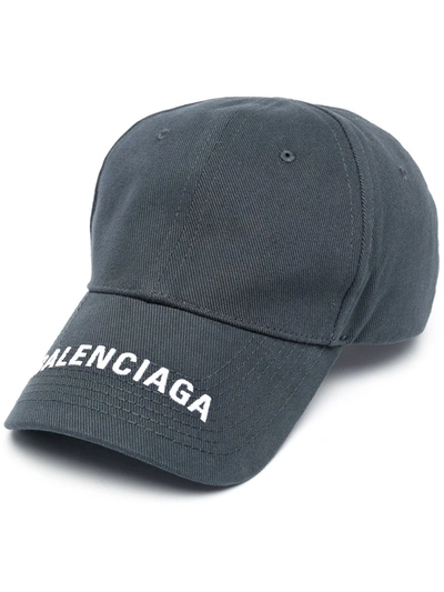 Shop Balenciaga Logo Cotton Baseball Cap In Grey