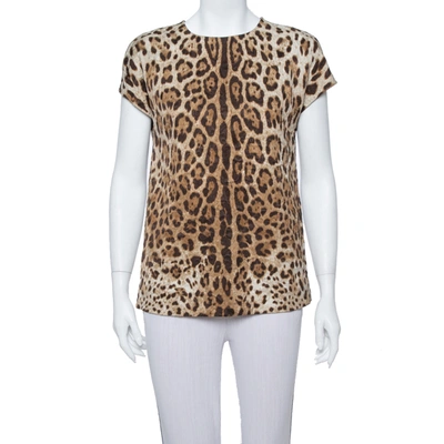 Pre-owned Dolce & Gabbana Dolce And Gabbana Brown Leopard Print Jacquard Boxy Fit Blouse S