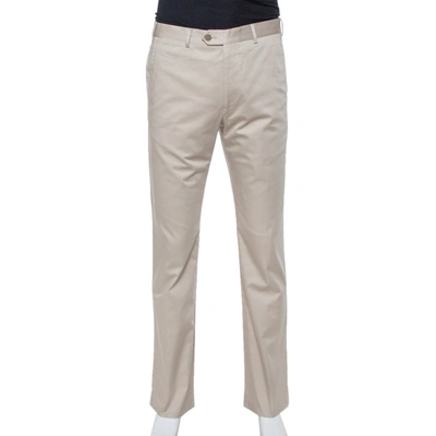 Pre-owned Armani Collezioni Beige Cotton Classic Fit Trousers L