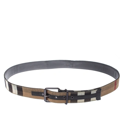 Pre-owned Burberry Beige/black House Check Canvas And Leather Belt 125 Cm