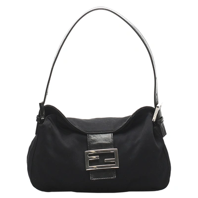 Pre-owned Fendi Black Cotton Canvas Mamma Baguette