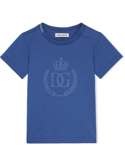 Shop Dolce & Gabbana Dg-print Crew Neck T-shirt In Blue