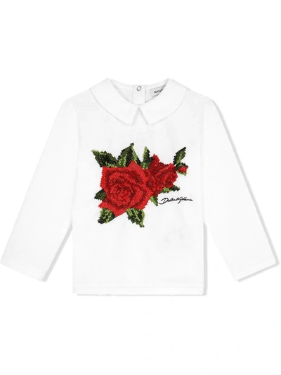 Shop Dolce & Gabbana Rose-embroidered Blouse In White