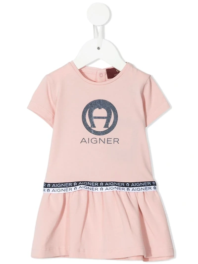 Shop Aigner Logo-print A-line T-shirt Dress In Pink
