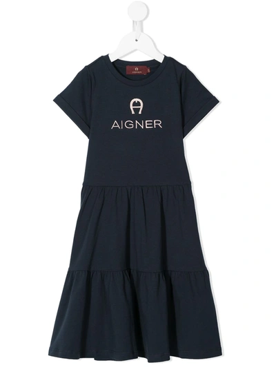 Shop Aigner Tiered Logo T-shirt Dress In Blue