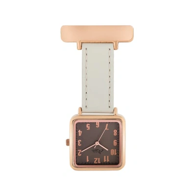 Bermuda Watch Company Annie Apple Square Rose Gold Grey Leather Nurse Fob Watch In Fob