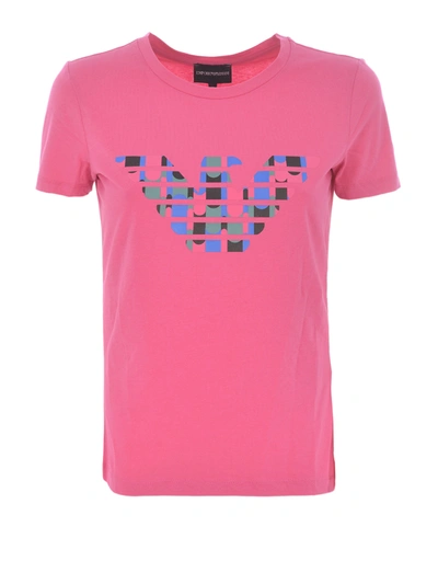 Shop Emporio Armani Patterned Logo Print Jersey T-shirt In Fuchsia