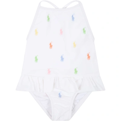 Shop Ralph Lauren White Swimsuit For Babygirl