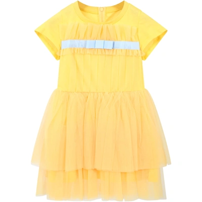 Shop Simonetta Yellow Dress For Girl With Bow