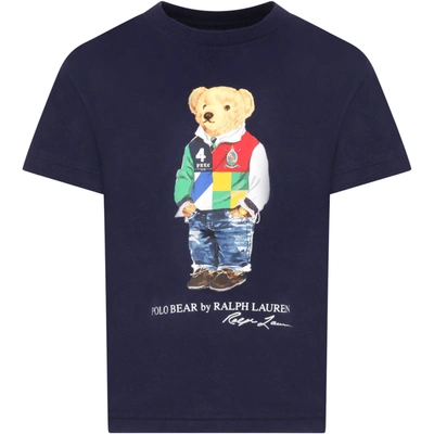 Shop Ralph Lauren Blue T-shirt For Boy With Bear