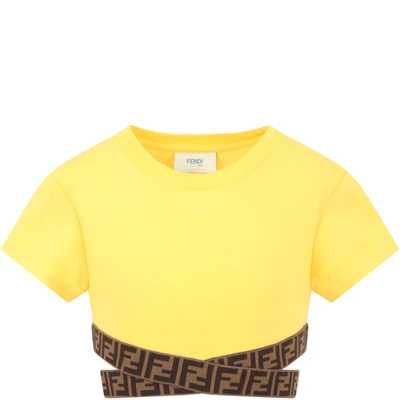 Shop Fendi Yellow T-shirt For Girl With Double Ff